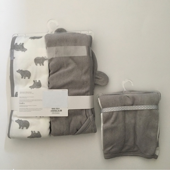 NEW Bath Set Baby Gift 1 Hooded and 1 Bath Towel and 6 Washcloths Gray Bears - Picture 10 of 10